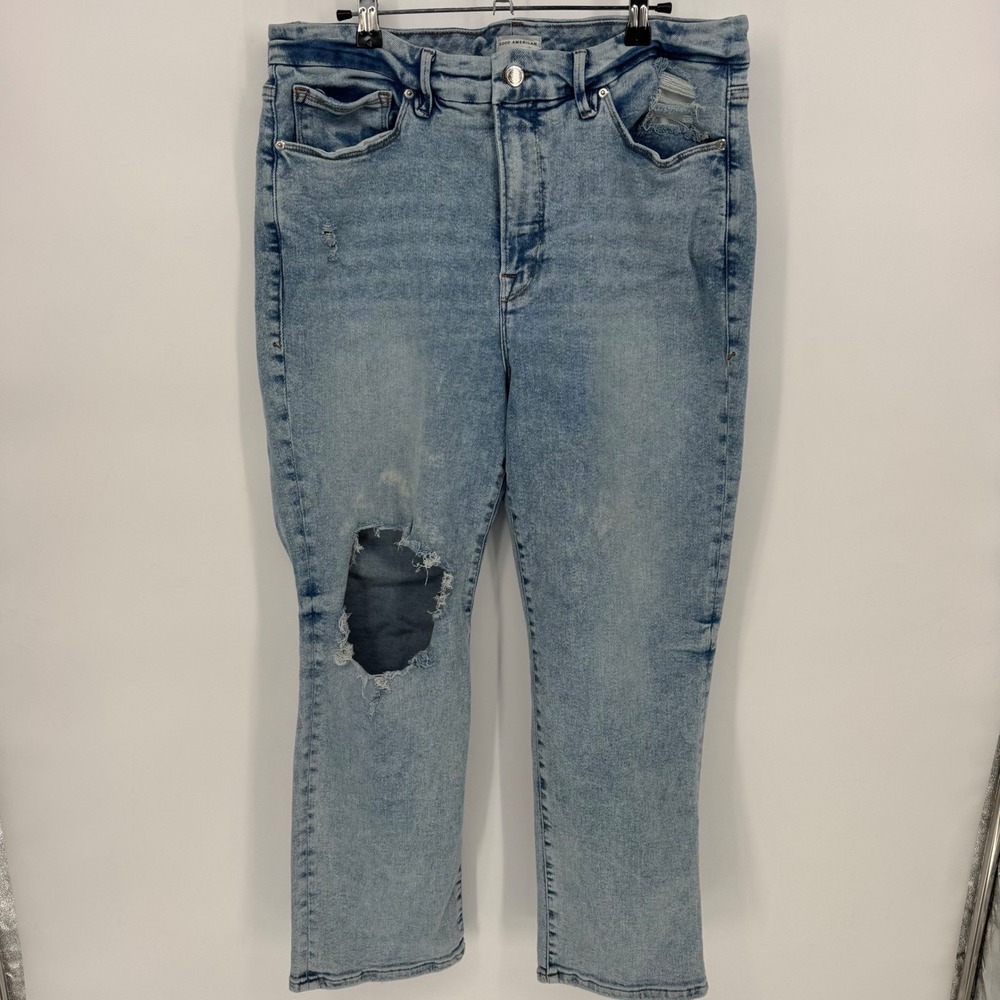Good American The‎ Good Classic Jeans high rise Light Wash Distressed Size 18